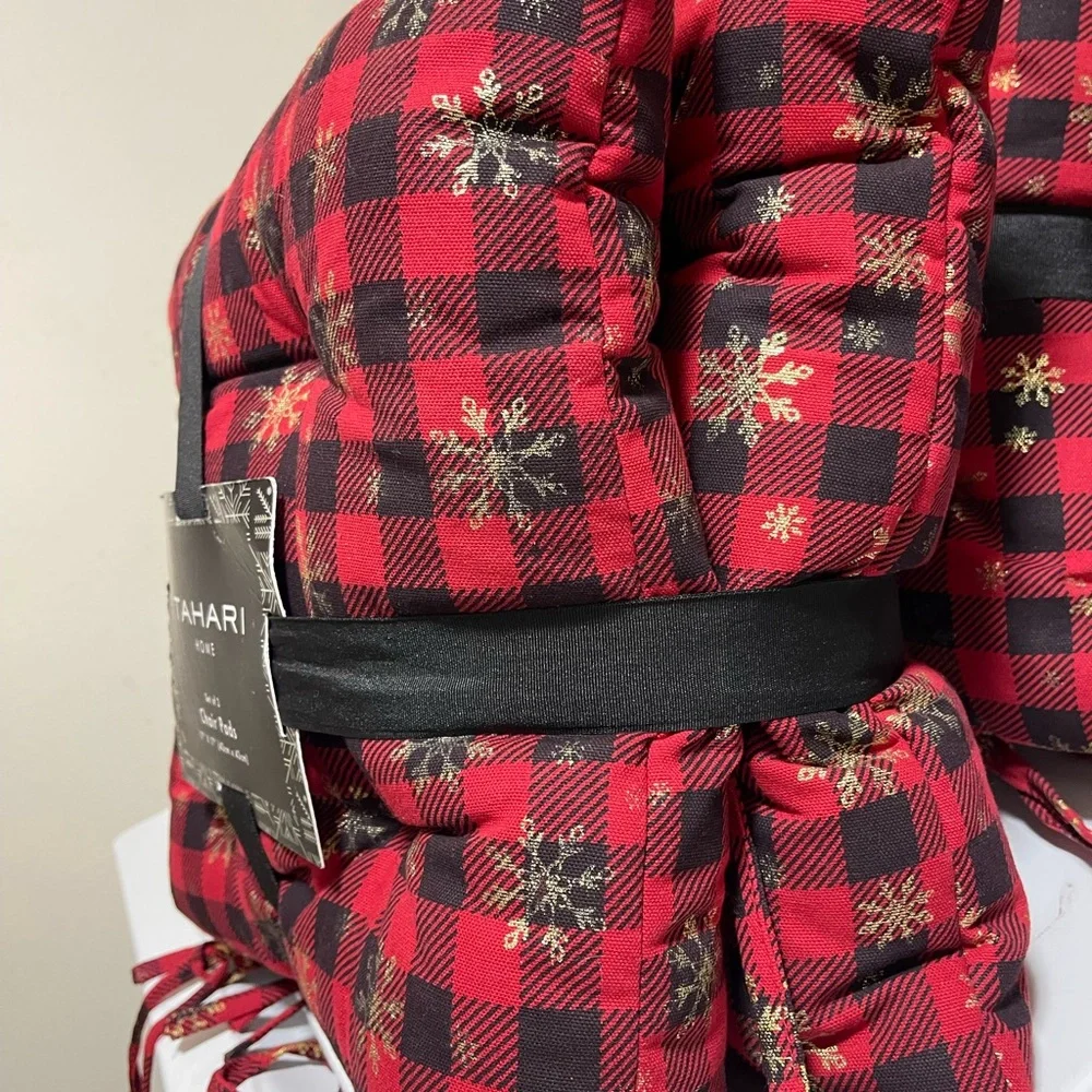 Tahari Red and Black Buffalo Check Snowflake Chair Pads - Set of 2